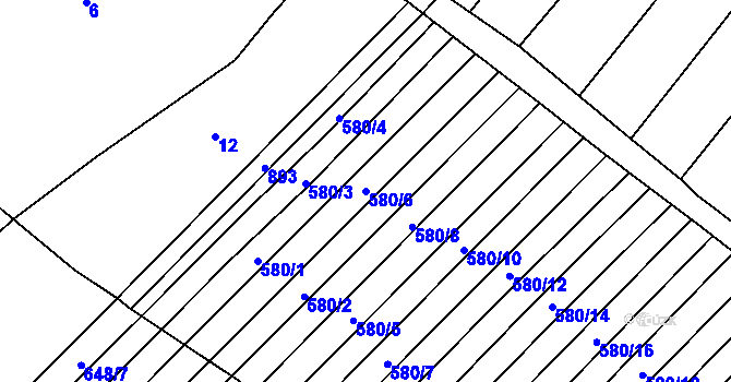 Parcela st. 580/6 v KÚ Zástřizly, Katastrální mapa