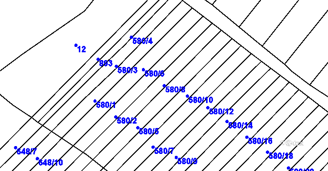 Parcela st. 580/8 v KÚ Zástřizly, Katastrální mapa