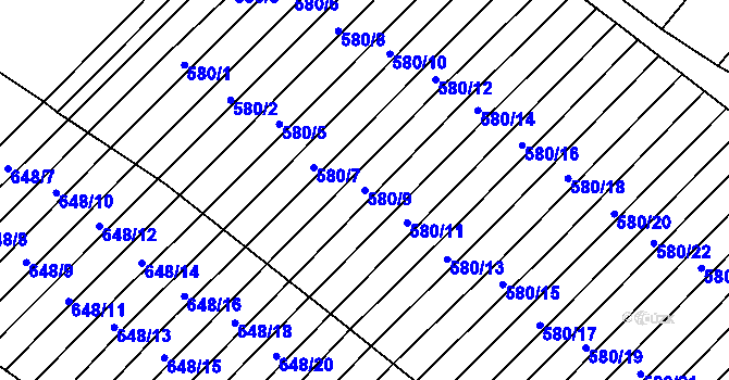 Parcela st. 580/9 v KÚ Zástřizly, Katastrální mapa