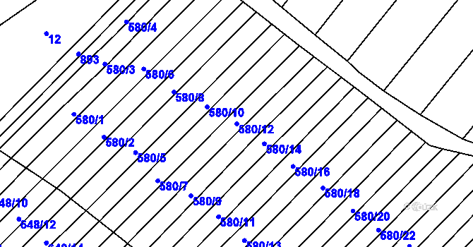 Parcela st. 580/12 v KÚ Zástřizly, Katastrální mapa