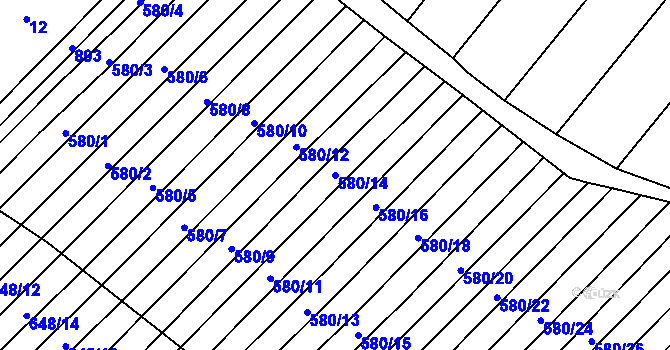 Parcela st. 580/14 v KÚ Zástřizly, Katastrální mapa