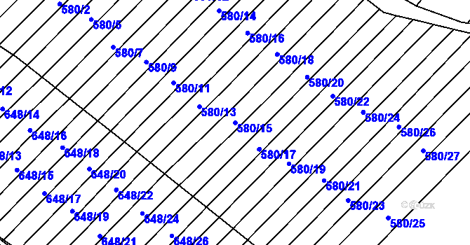 Parcela st. 580/15 v KÚ Zástřizly, Katastrální mapa
