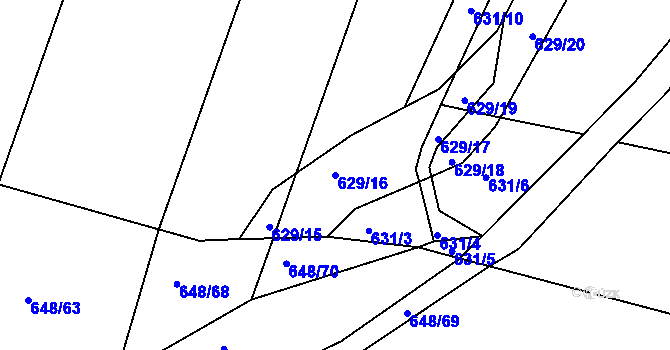 Parcela st. 629/16 v KÚ Zástřizly, Katastrální mapa