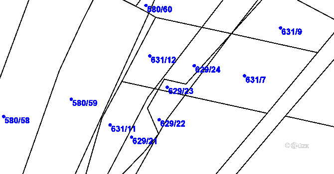 Parcela st. 629/23 v KÚ Zástřizly, Katastrální mapa