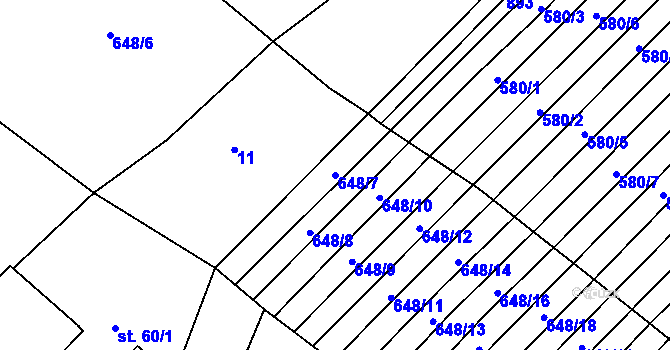 Parcela st. 648/7 v KÚ Zástřizly, Katastrální mapa