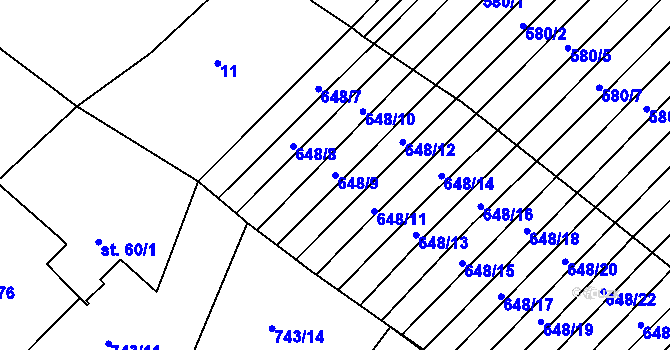 Parcela st. 648/9 v KÚ Zástřizly, Katastrální mapa