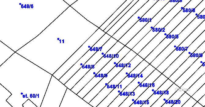 Parcela st. 648/10 v KÚ Zástřizly, Katastrální mapa