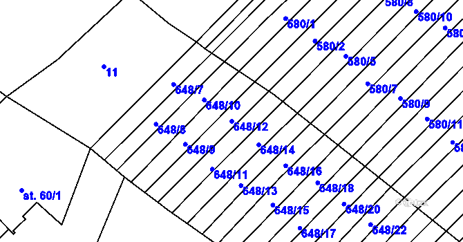 Parcela st. 648/12 v KÚ Zástřizly, Katastrální mapa