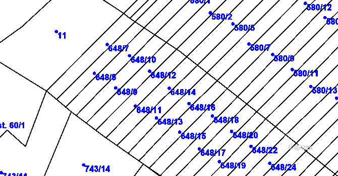 Parcela st. 648/14 v KÚ Zástřizly, Katastrální mapa