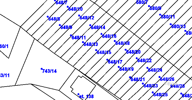 Parcela st. 648/15 v KÚ Zástřizly, Katastrální mapa