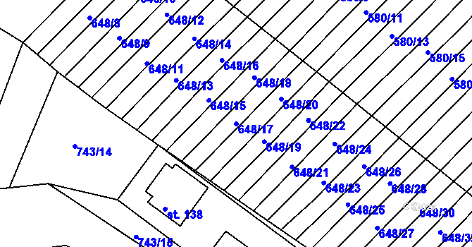 Parcela st. 648/17 v KÚ Zástřizly, Katastrální mapa