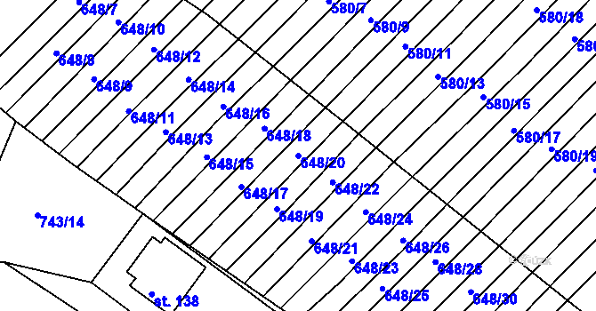 Parcela st. 648/20 v KÚ Zástřizly, Katastrální mapa