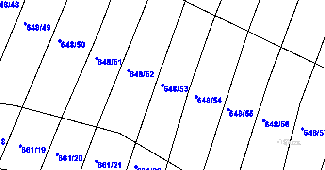 Parcela st. 648/53 v KÚ Zástřizly, Katastrální mapa