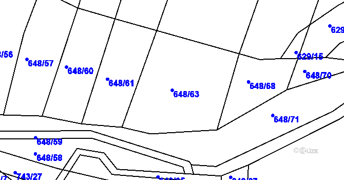 Parcela st. 648/63 v KÚ Zástřizly, Katastrální mapa