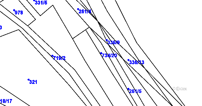 Parcela st. 734/20 v KÚ Zástřizly, Katastrální mapa