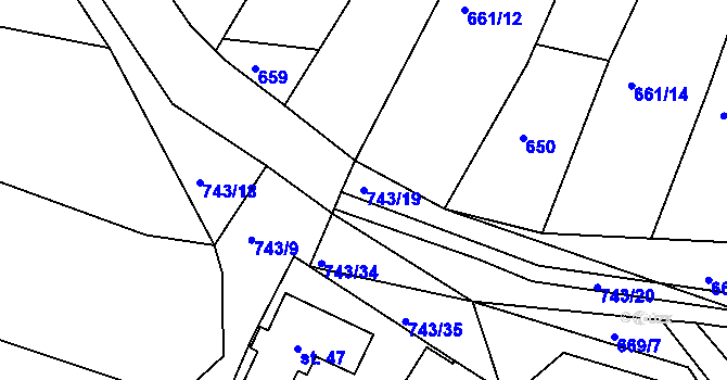 Parcela st. 743/19 v KÚ Zástřizly, Katastrální mapa
