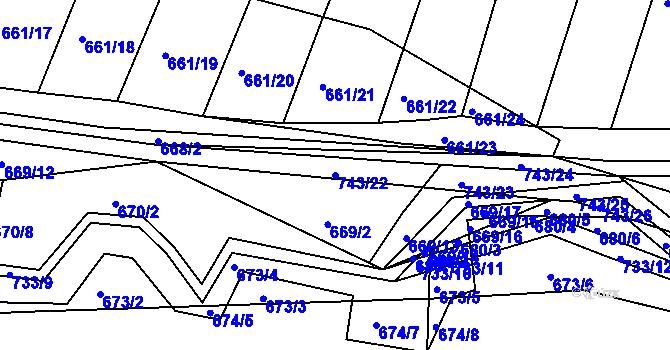Parcela st. 743/22 v KÚ Zástřizly, Katastrální mapa