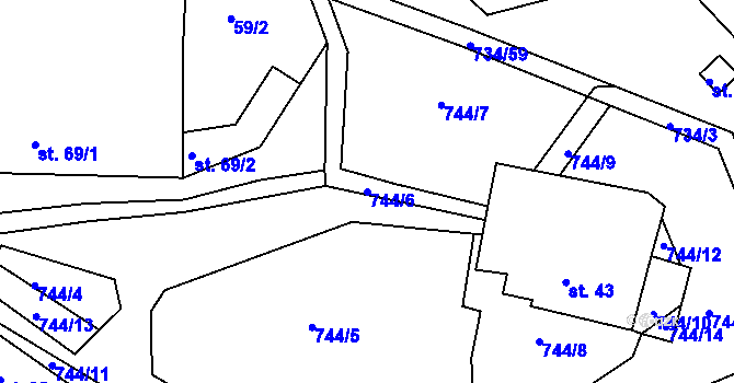 Parcela st. 744/6 v KÚ Zástřizly, Katastrální mapa