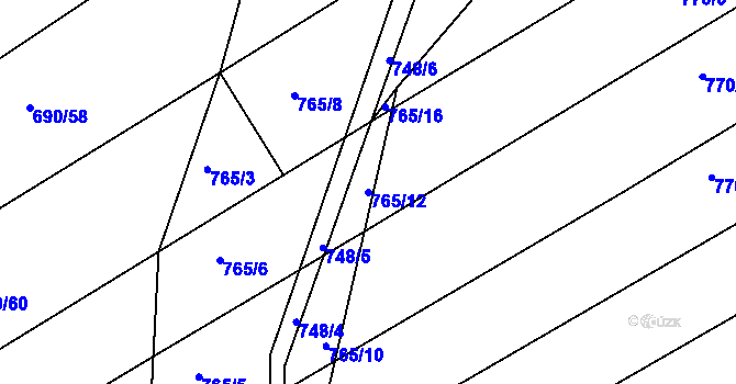 Parcela st. 765/12 v KÚ Zástřizly, Katastrální mapa