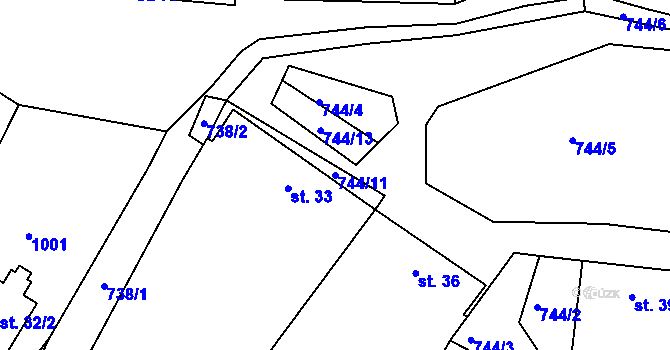 Parcela st. 744/11 v KÚ Zástřizly, Katastrální mapa