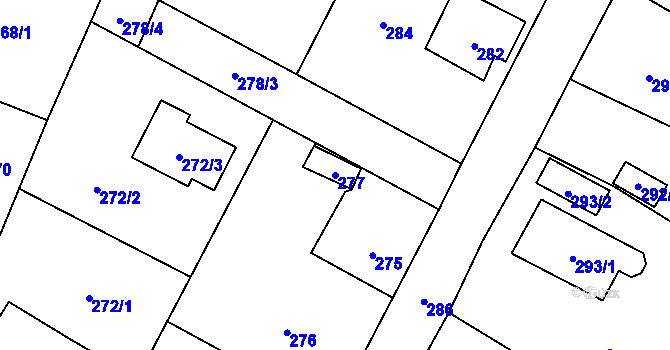 Parcela st. 277 v KÚ Zašová, Katastrální mapa