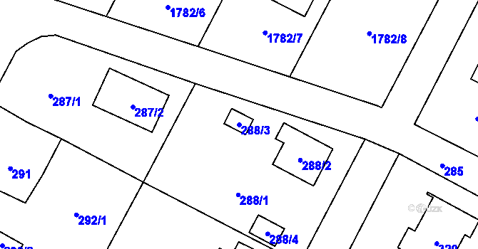 Parcela st. 288/3 v KÚ Zašová, Katastrální mapa