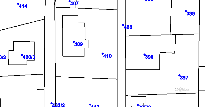 Parcela st. 410 v KÚ Zašová, Katastrální mapa
