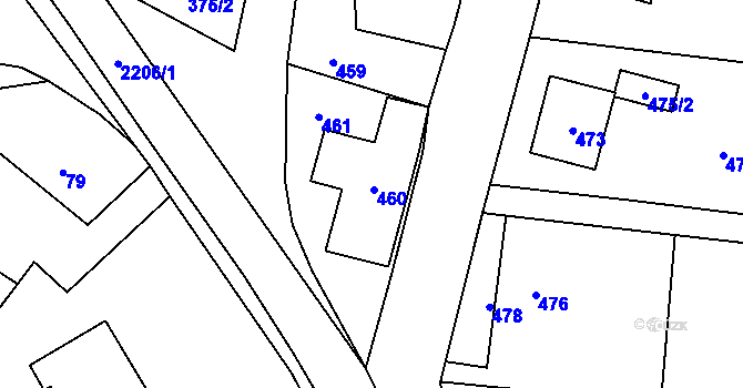Parcela st. 460 v KÚ Zašová, Katastrální mapa