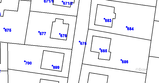 Parcela st. 678 v KÚ Zašová, Katastrální mapa