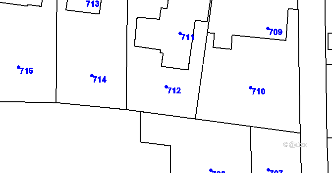 Parcela st. 712 v KÚ Zašová, Katastrální mapa
