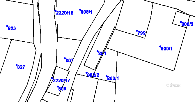 Parcela st. 801 v KÚ Zašová, Katastrální mapa