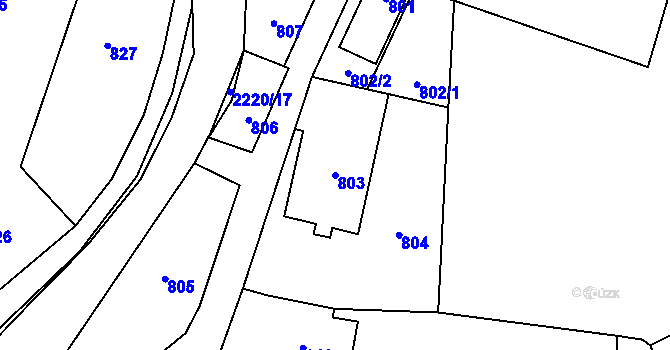 Parcela st. 803 v KÚ Zašová, Katastrální mapa