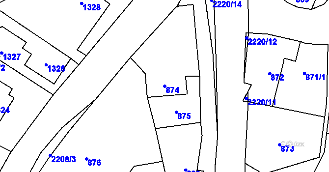 Parcela st. 874 v KÚ Zašová, Katastrální mapa