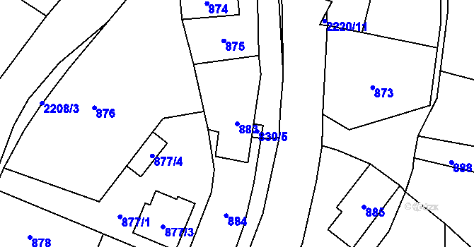 Parcela st. 883 v KÚ Zašová, Katastrální mapa