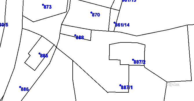 Parcela st. 887/3 v KÚ Zašová, Katastrální mapa