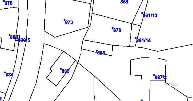 Parcela st. 888 v KÚ Zašová, Katastrální mapa