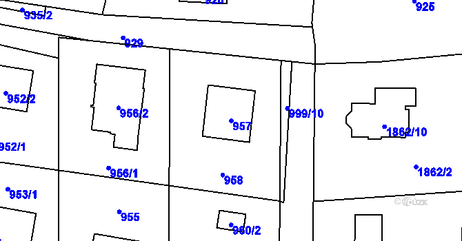 Parcela st. 957 v KÚ Zašová, Katastrální mapa