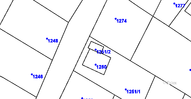 Parcela st. 1251/2 v KÚ Zašová, Katastrální mapa
