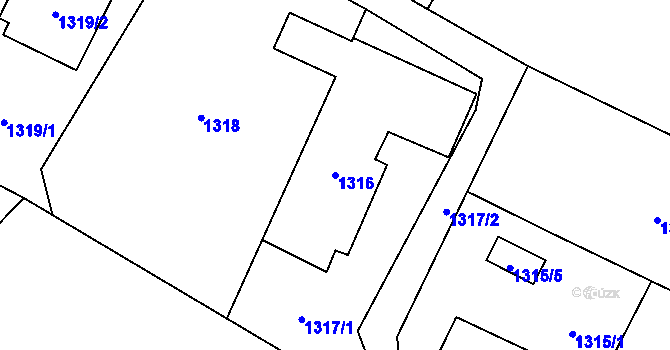 Parcela st. 1316 v KÚ Zašová, Katastrální mapa