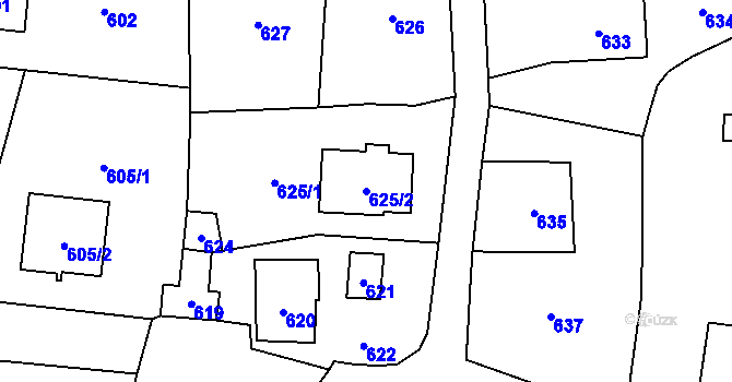 Parcela st. 625/2 v KÚ Zašová, Katastrální mapa