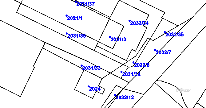 Parcela st. 2031/36 v KÚ Zašová, Katastrální mapa