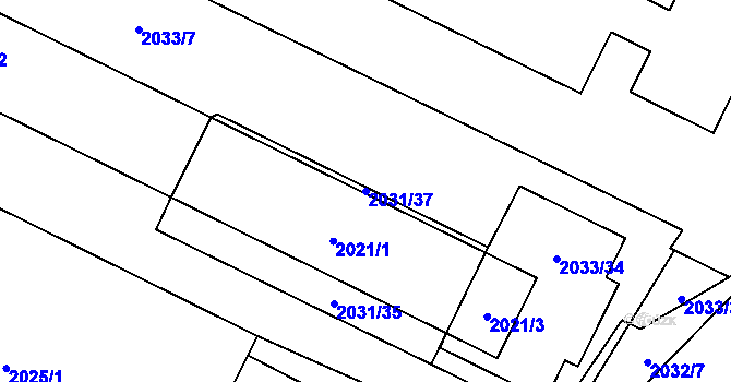 Parcela st. 2031/37 v KÚ Zašová, Katastrální mapa