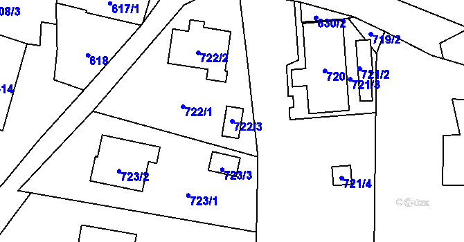 Parcela st. 722/3 v KÚ Zašová, Katastrální mapa