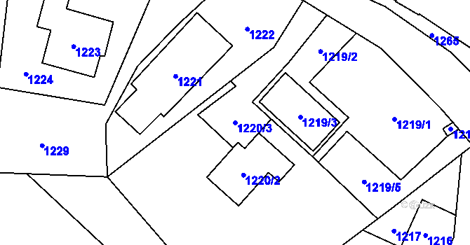 Parcela st. 1220/3 v KÚ Zašová, Katastrální mapa