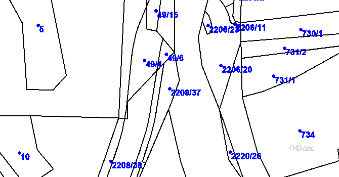 Parcela st. 2208/37 v KÚ Zašová, Katastrální mapa