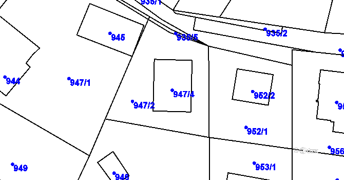 Parcela st. 947/4 v KÚ Zašová, Katastrální mapa