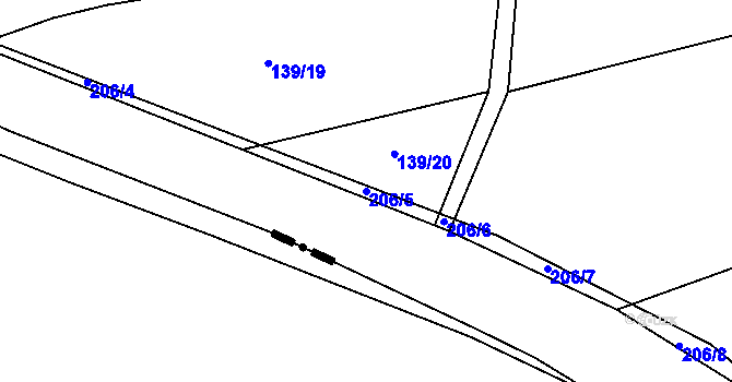 Parcela st. 206/5 v KÚ Nová Brtnice, Katastrální mapa