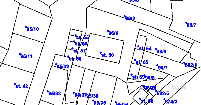 Parcela st. 50 v KÚ Zašovice, Katastrální mapa