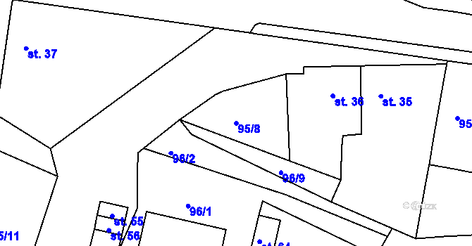 Parcela st. 95/8 v KÚ Zašovice, Katastrální mapa