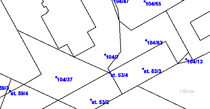Parcela st. 104/7 v KÚ Zašovice, Katastrální mapa